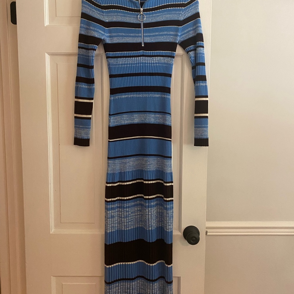 10 Crosby Derek Lam Blue and Black Bodycon Dress with Mock Neck
